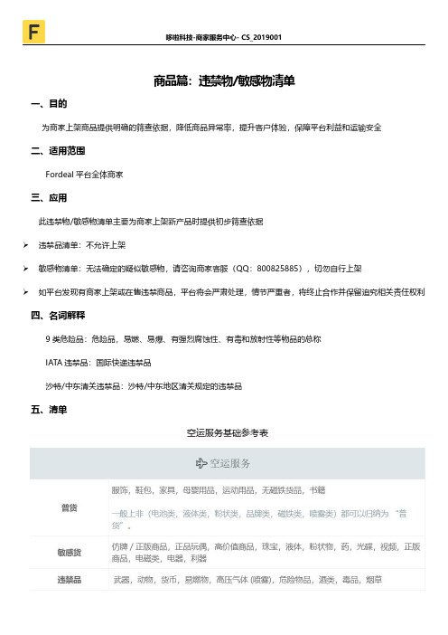 商品篇违禁物敏感物清单