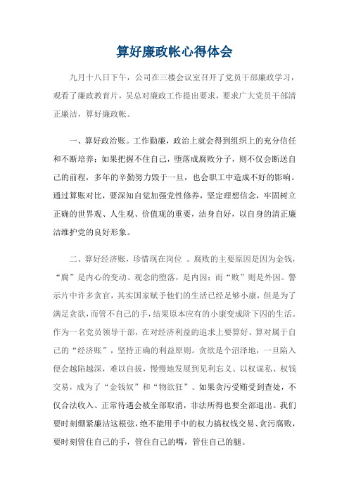算好廉政帐心得体会