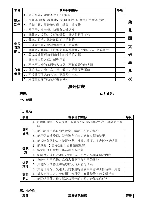幼儿园幼儿发展评估表