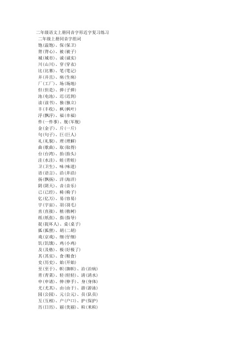 二年级语文上册同音字形近字复习练习