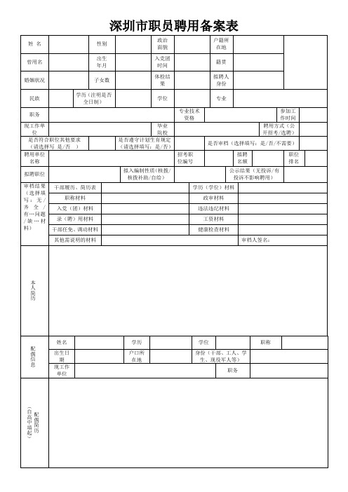 深圳市职员聘用备案表