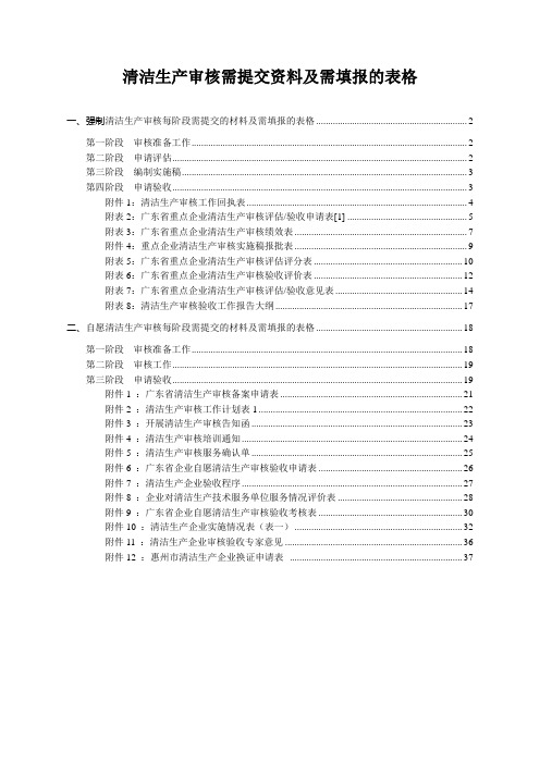 清洁生产审核需提交资料及需填报的表格