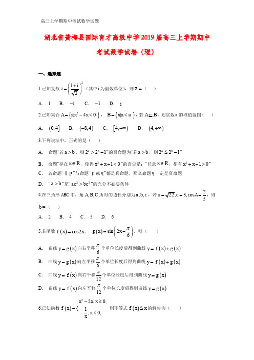 湖北省黄冈市黄梅县国际育才高级中学2019届高三上学期期中考试数学试卷(理)