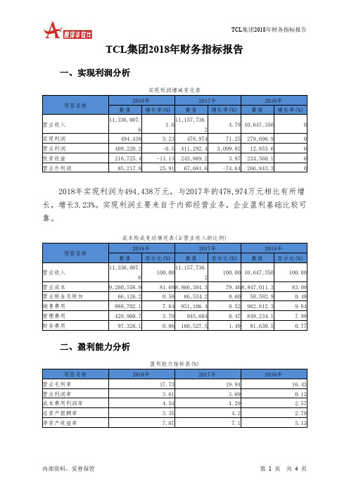 TCL集团2018年财务指标报告-智泽华