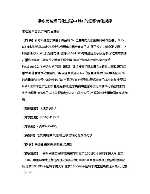 准东高钠煤气化过程中Na的迁移转化规律