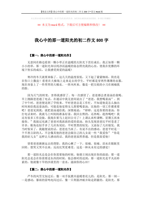 【精品文档】我心中的那一道阳光的初二作文800字-范文word版 (5页)