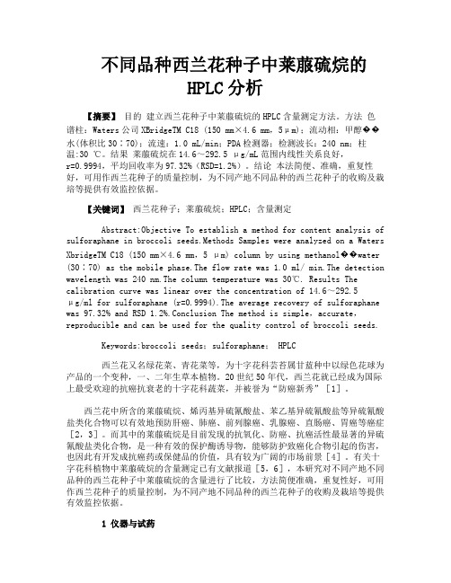 不同品种西兰花种子中莱菔硫烷的HPLC分析
