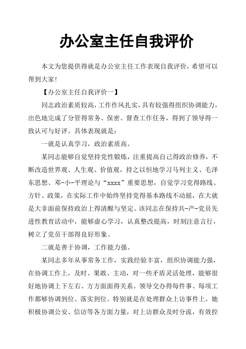 办公室主任自我评价