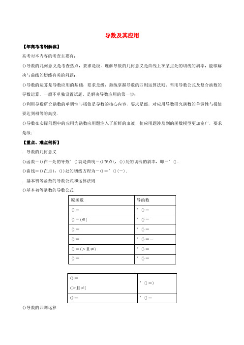 2019年高考数学考纲解读与热点难点突破专题04导数及其应用教学案理含解析