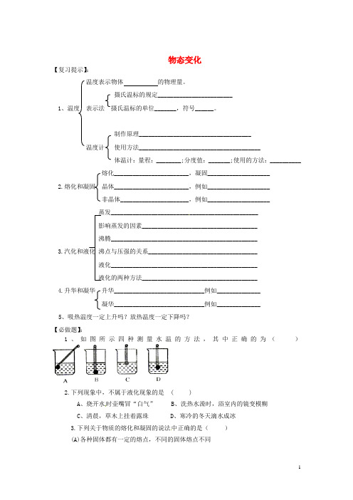 辽宁省东港市小甸子中学九年级物理总复习 物态变化学
