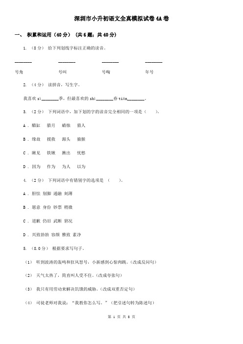 深圳市小升初语文全真模拟试卷4A卷