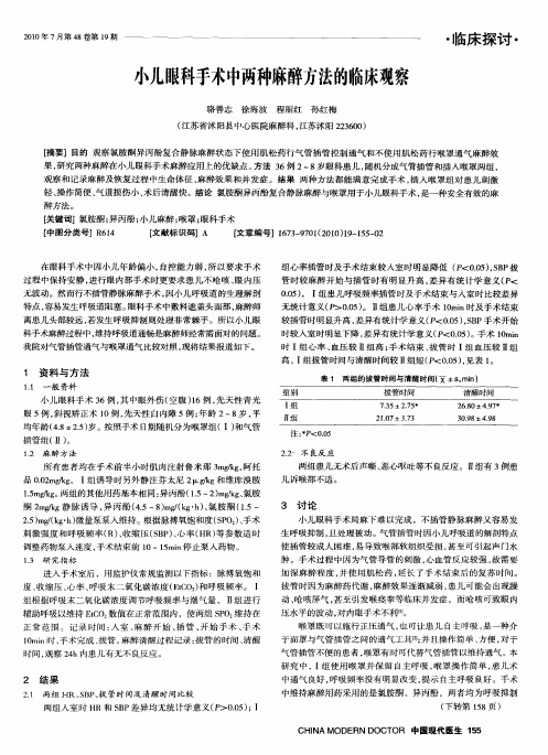 小儿眼科手术中两种麻醉方法的临床观察