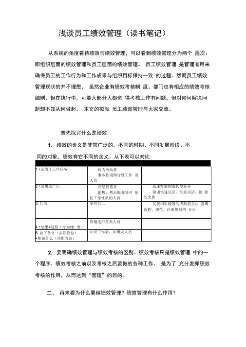 读书笔记-浅谈员工绩效管理