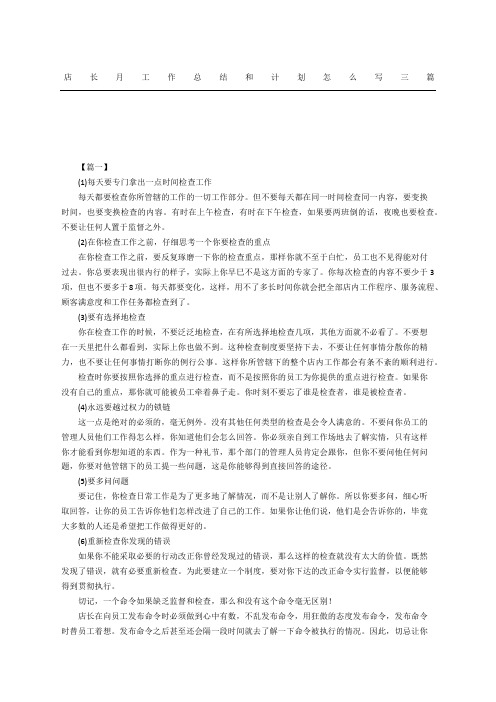 店长工作总结和计划怎么写三篇