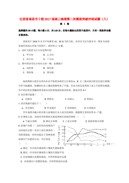 江西省南昌市十校2017届高三地理第二次模拟突破冲刺试题(八)