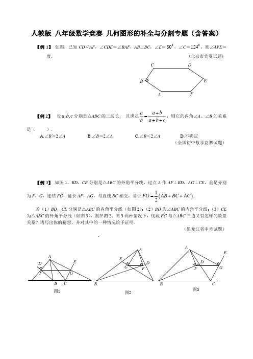 人教版 八年级数学竞赛 几何图形的补全与分割专题(含答案)