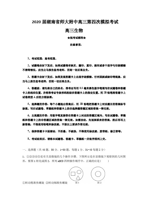 2020届湖南省师大附中高三第四次模拟考试生物试题