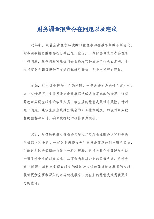财务调查报告存在问题以及建议