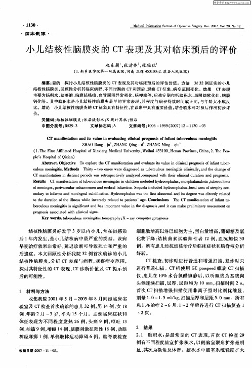 小儿结核性脑膜炎的CT表现及其对临床预后的评价