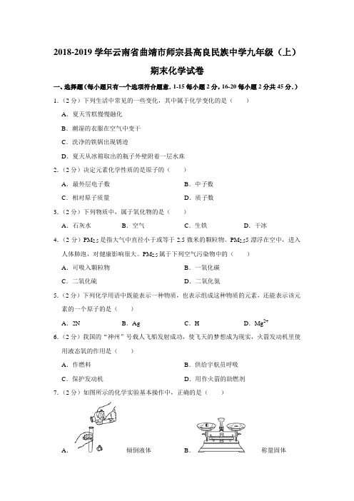 2018-2019学年云南省曲靖市师宗县高良民族中学九年级(上)期末化学试卷