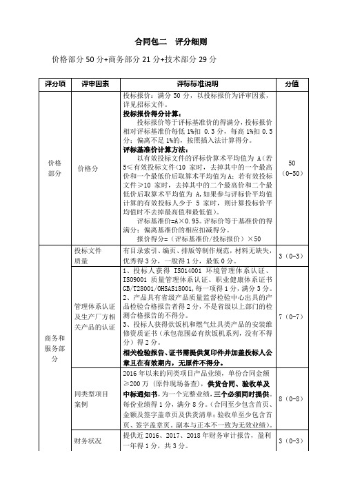 中央厨房设备评标评分细则