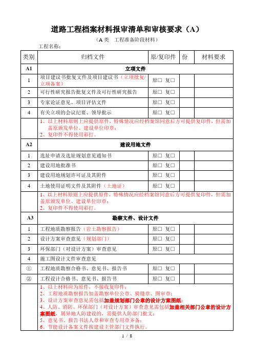 道路工程档案材料报审清单和审查要点