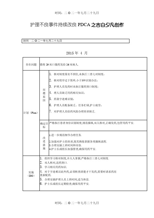 护理不良事件持续改进表PDCA