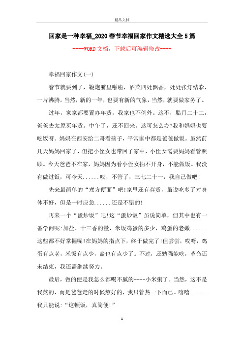 回家是一种幸福_2020春节幸福回家作文精选大全5篇