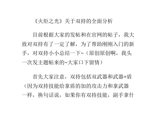 《火炬之光》关于双持的全面分析