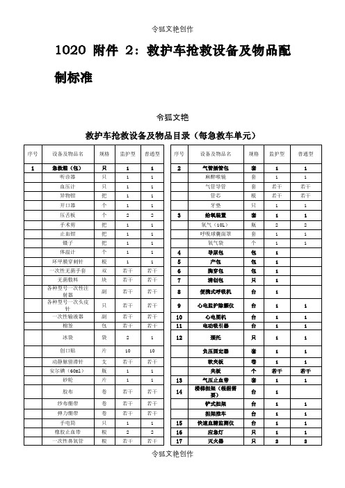 救护车抢救设备标准配置之令狐文艳创作