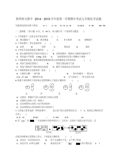 陕西师范大学附属中学九年级化学上学期期中试题新人教版