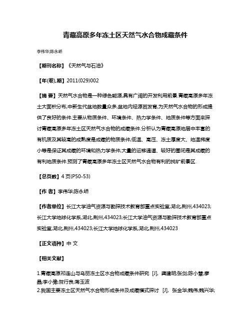 青藏高原多年冻土区天然气水合物成藏条件