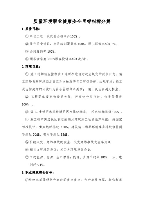 质量环境职业健康安全目标指标分解