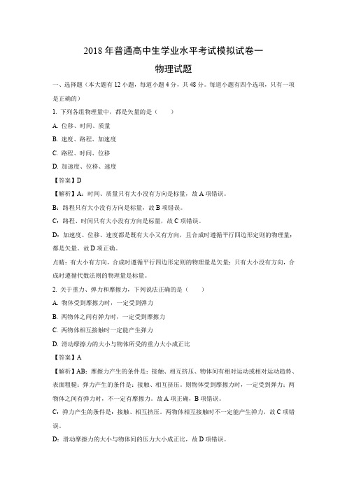 【物理学考】辽宁省大连市2016-2017学年普通高中学生学业水平模拟考试(一)试题(解析版)