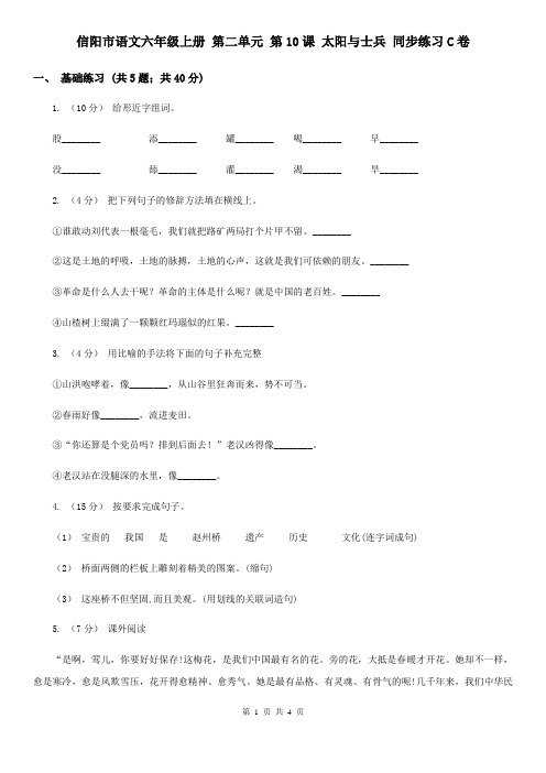信阳市语文六年级上册 第二单元 第10课 太阳与士兵 同步练习C卷