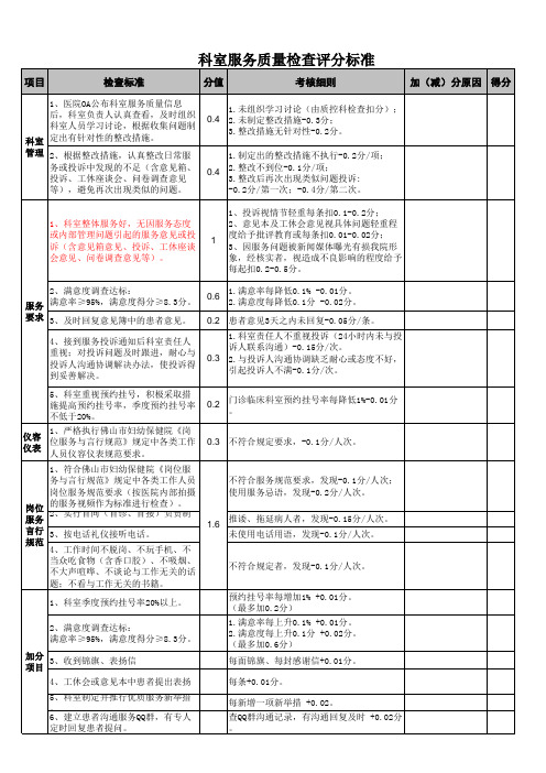 科室服务质量检查评分标准