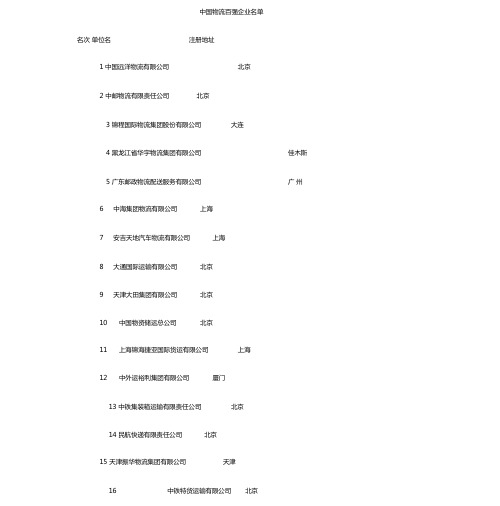 全国物流公司排名