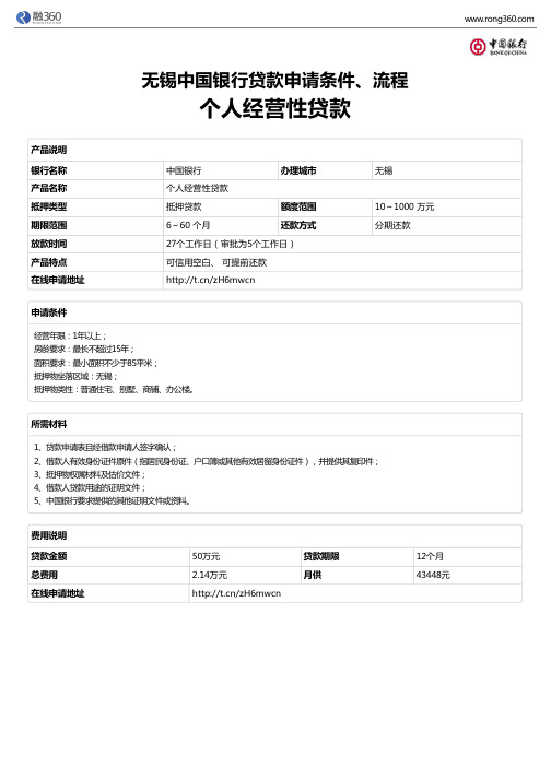 《个人经营性贷款》无锡中国银行-房屋抵押贷款-申请条件、材料、流程、利率