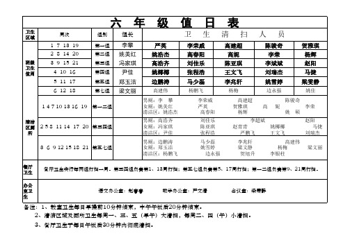 六年级值日表