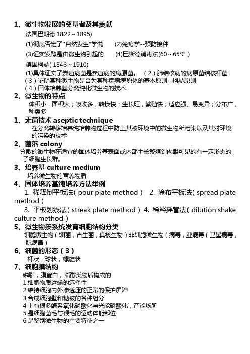 微生物学考点总结 吉大生技沈萍版