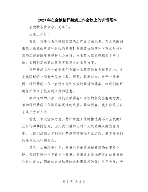 2023年在全镇秸秆禁烧工作会议上的讲话范本