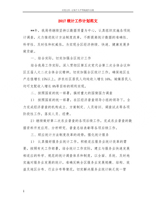 2017统计工作计划范文