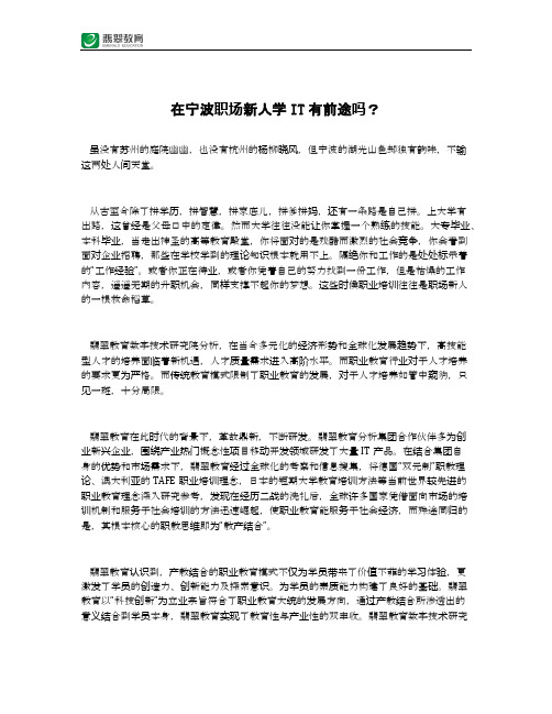 在宁波职场新人学IT有前途吗？