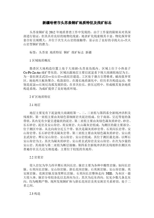 新疆哈密市头苏泉铜矿地质特征及找矿标志