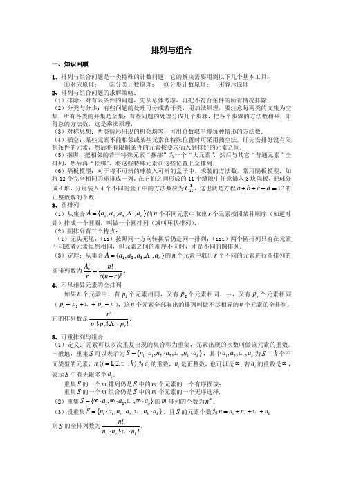 江苏省丹阳高级中学高二数学竞赛培训讲义：排列组合 Word版缺答案