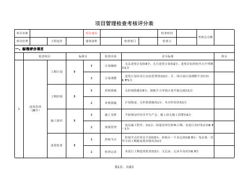 项目管理检查考核评分表