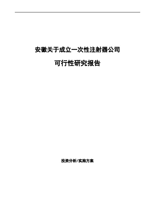 安徽关于成立一次性注射器公司可行性研究报告