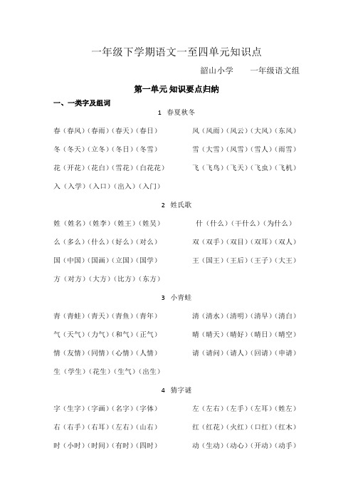 一年级下学期语文一至四单元知识点(1)