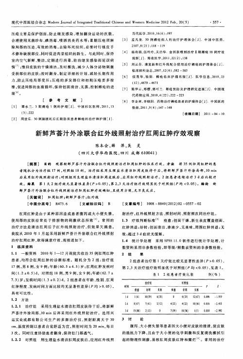 新鲜芦荟汁外涂联合红外线照射治疗肛周红肿疗效观察
