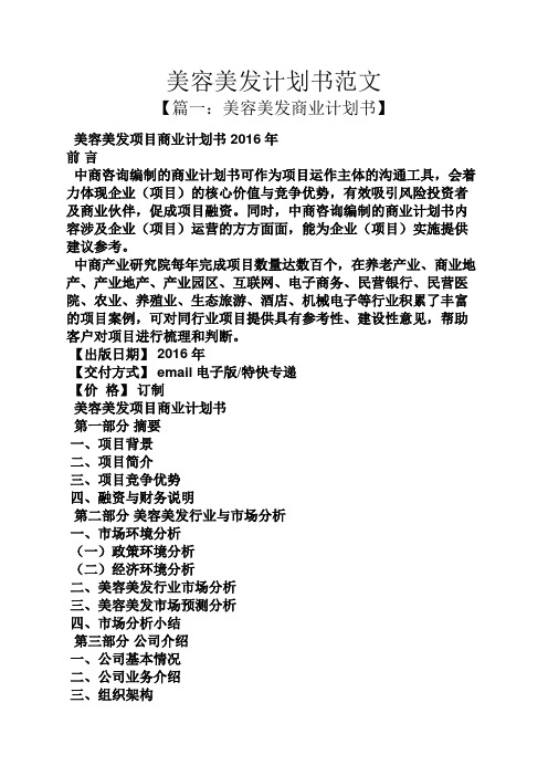 工作计划之美容美发计划书范文